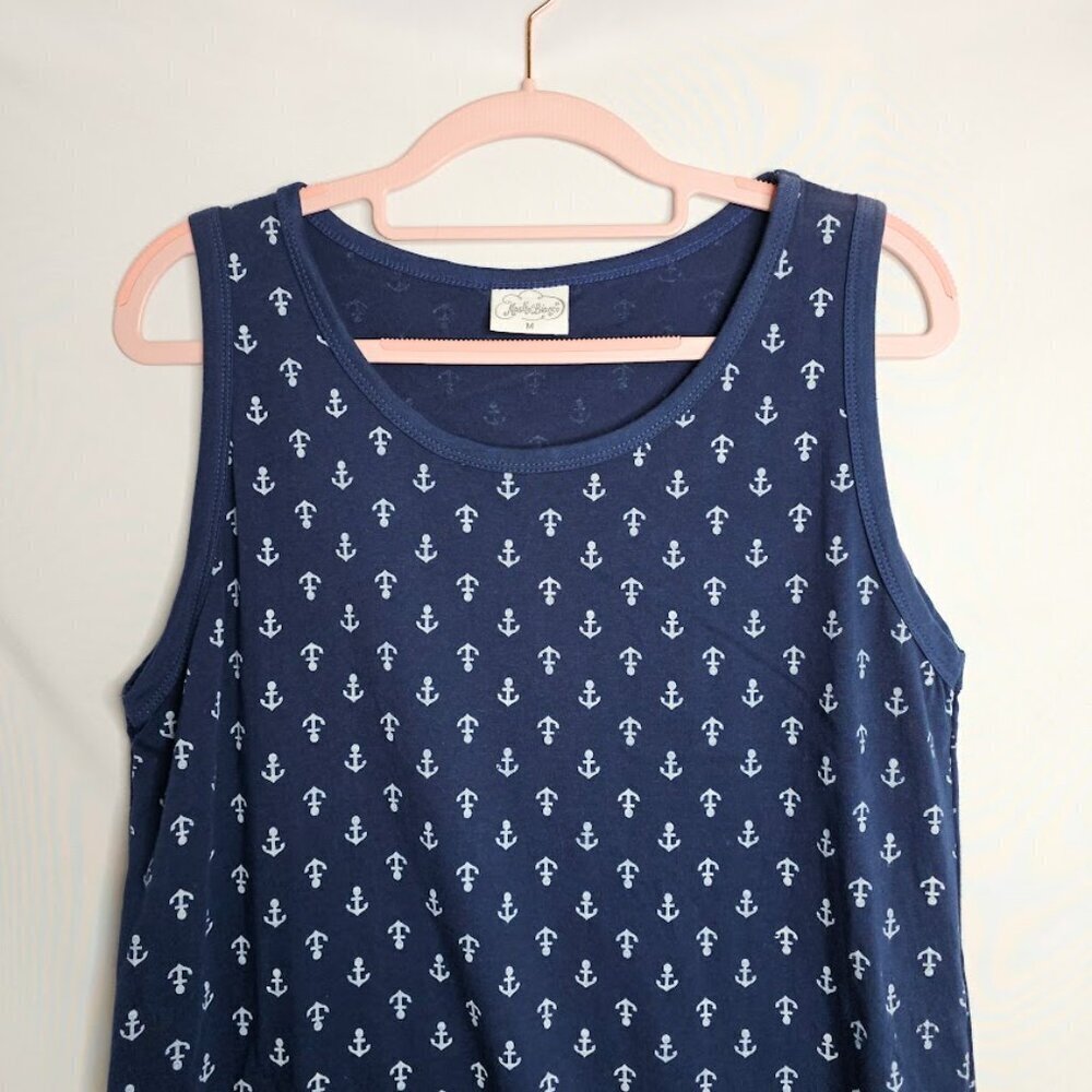 MASTRO BIANCO Tank Dress NAVY BLUE WHITE ANCHORS size M Coastal Beachy Nautical - Picture 4 of 5